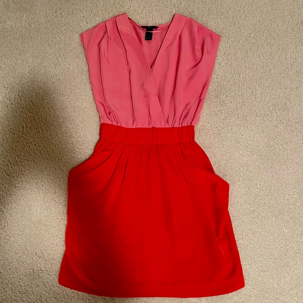 H&M pink/red sleeveless dress with pockets